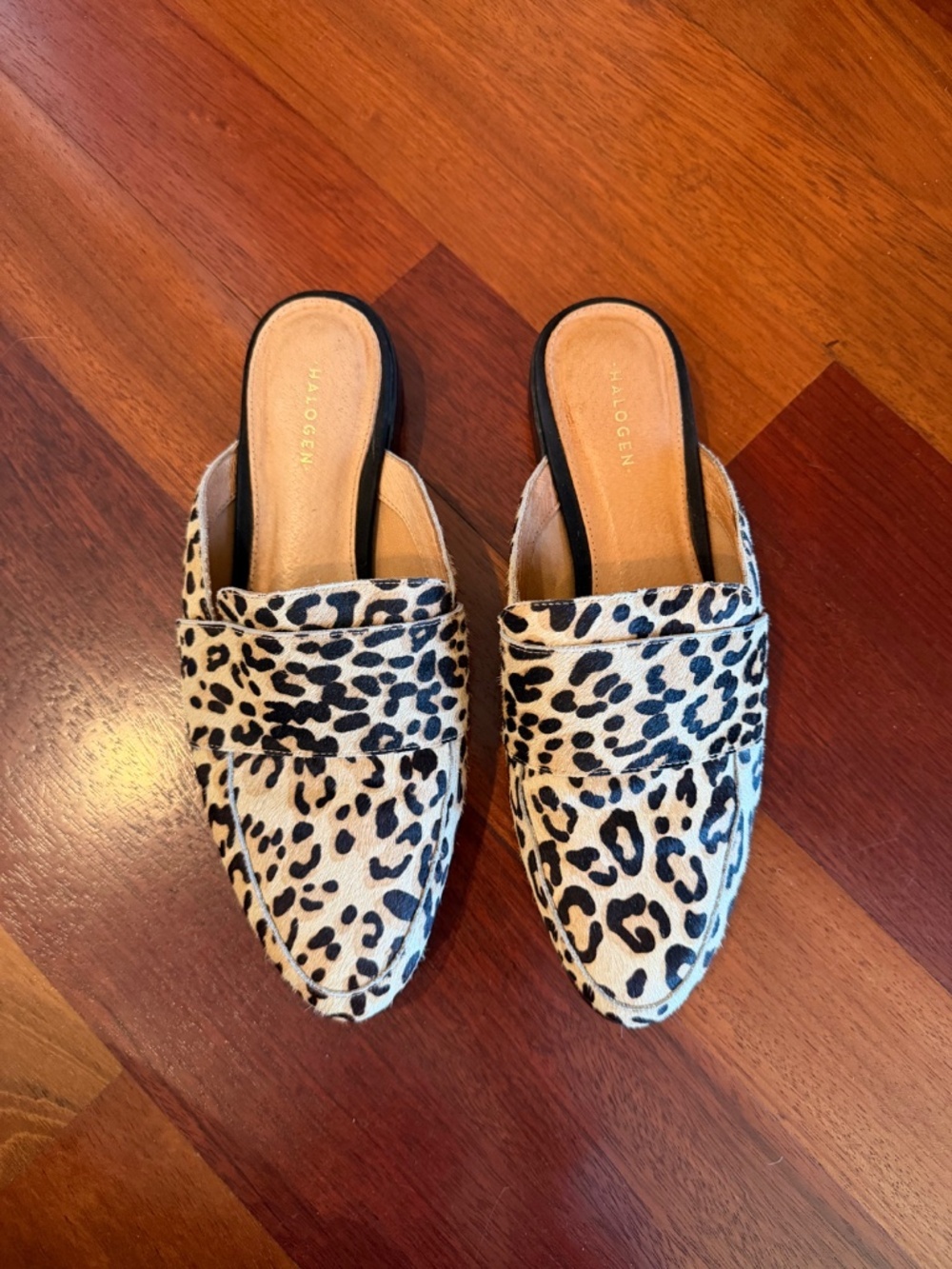 Halogen Violet Leopard Print Genuine Calf Hair Mules, Size 7.5 - Picture 6 of 10